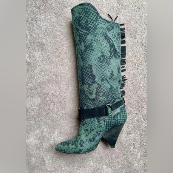 Isabel Marant canvas fringe slouch western cowboy snake print boho boots fall 38 - Picture 5 of 10